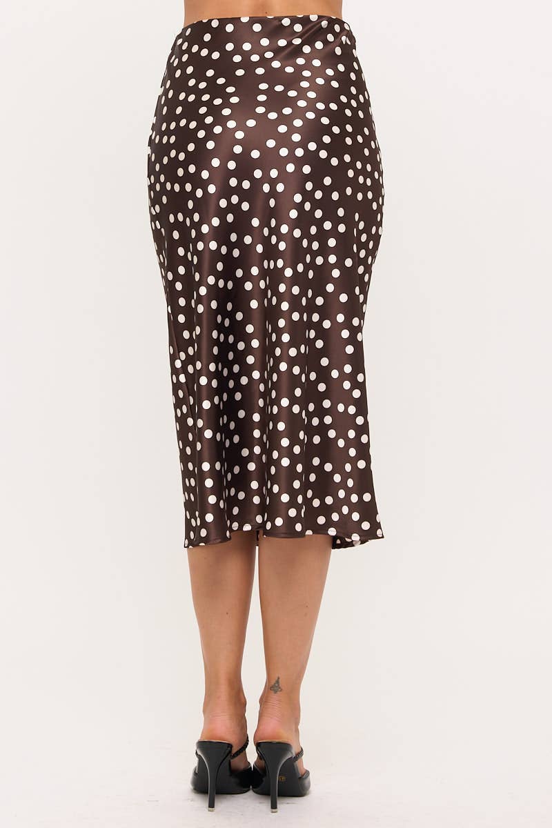 BROWN Polka Dot Satin Midi Skirt