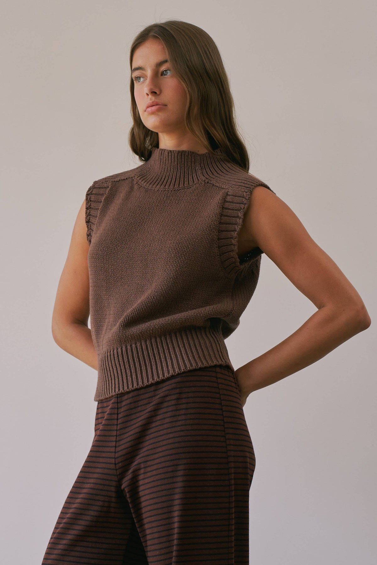 Choco Lexi Ribbed Mock Neck Sweater Vest