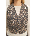 Chic Leopard Print Denim Vest: CREAM