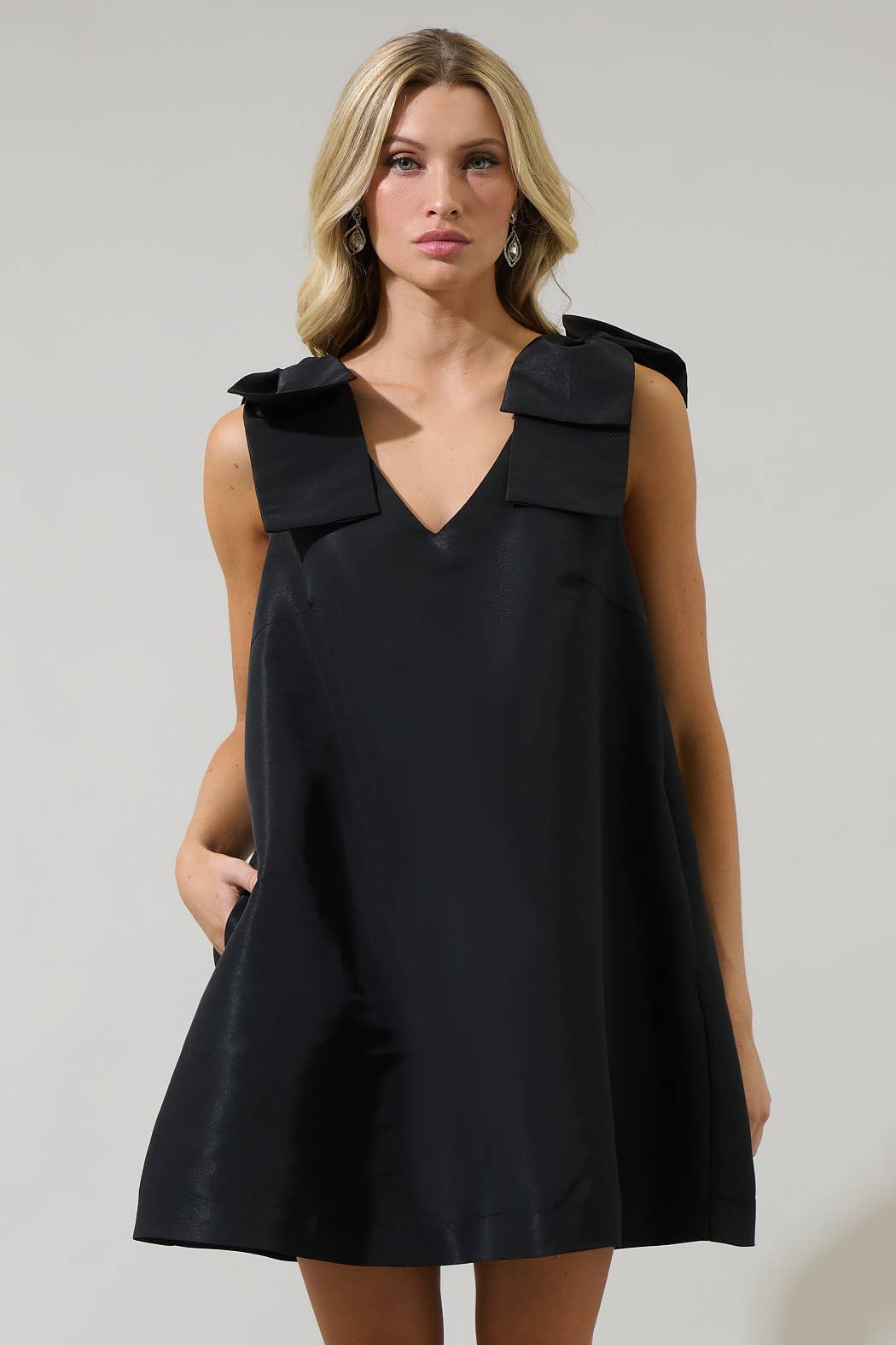 Alani Bow Trapeze Mini Dress: Black