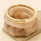 Metallic Tube And Wide Marble Resin Bangle Bracelet Set: KA