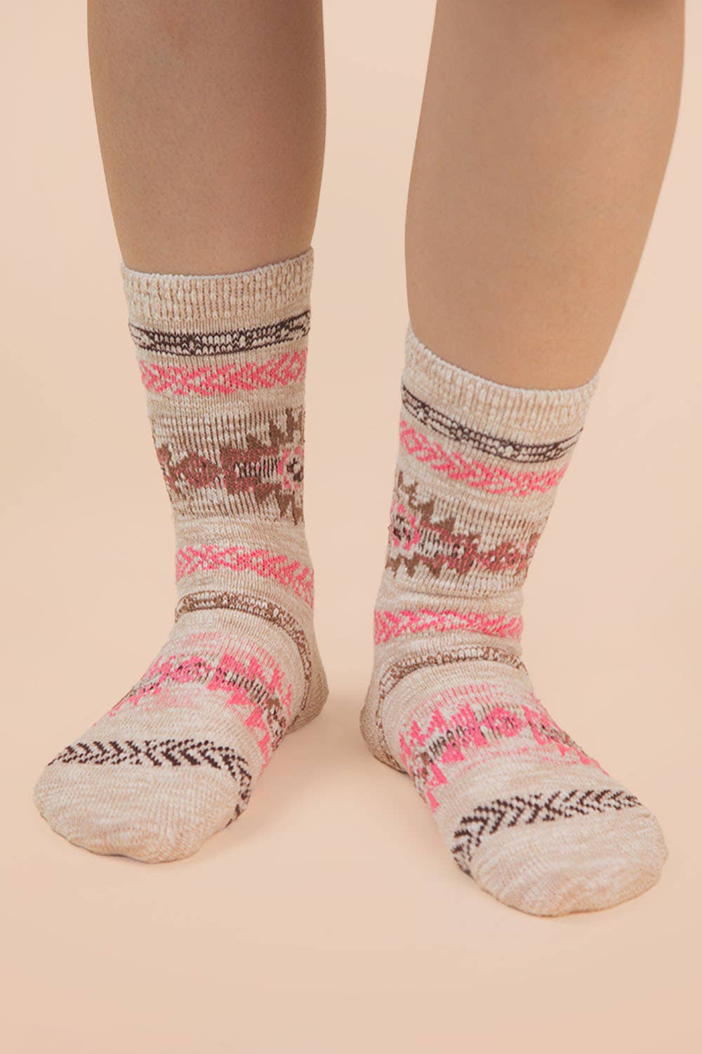 Aztec Graphic Cozy Crew Socks: HEATHER GREY