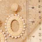Pearl Beads Rattan Wrap Oval Hoop Dangle Earrings: MIVG4