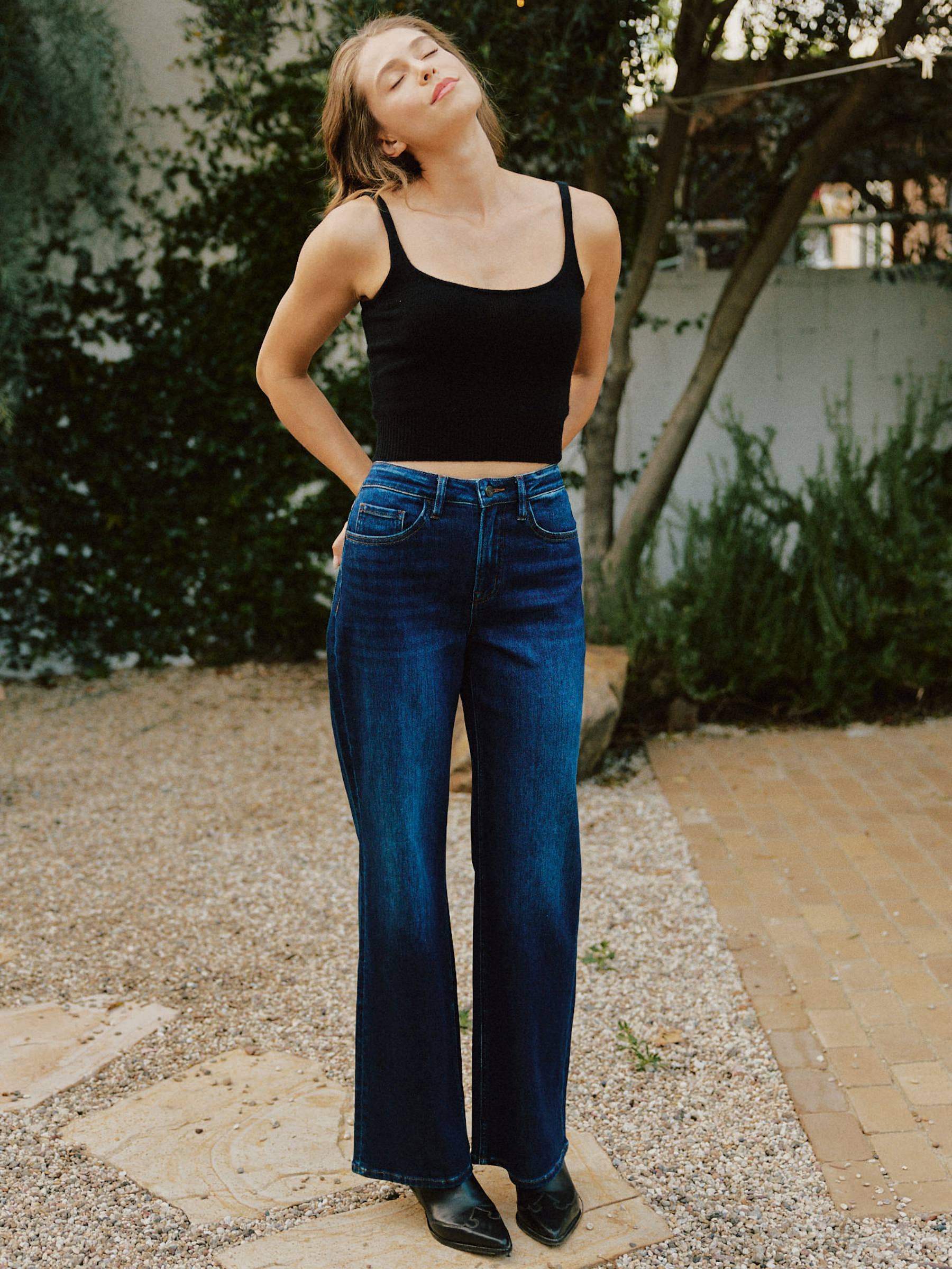 UPLIFTED JEWEL OLIVIA SUPER HIGH RISE FULL LENGTH DARK WASH WIDE JEANS