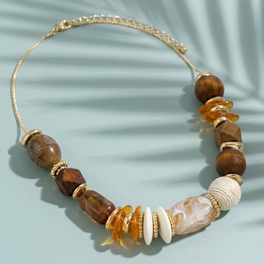 Chunky Wood Bead Statement Necklace: GDBRW