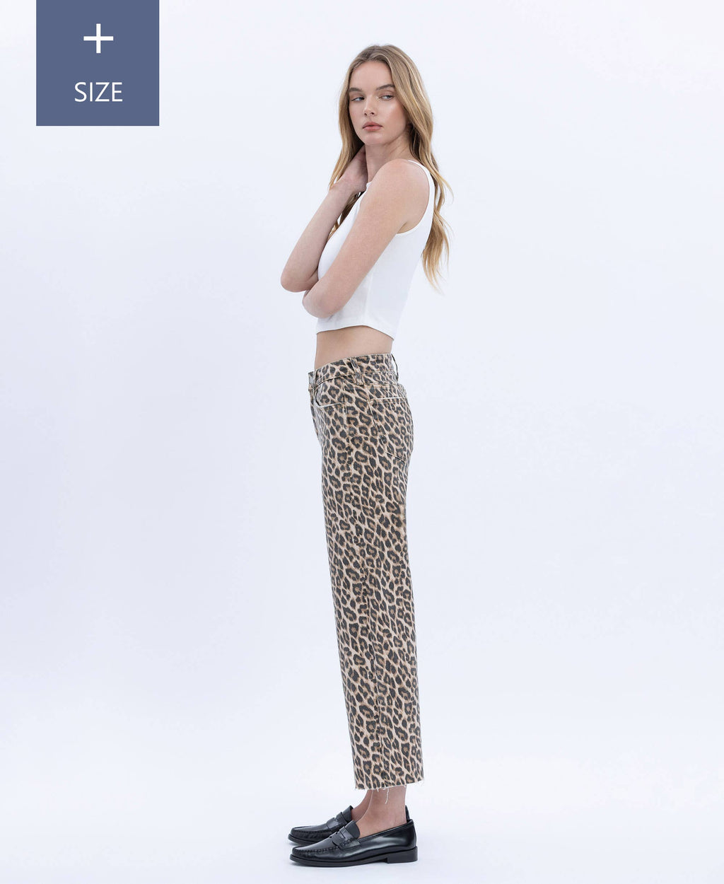 PLUS HIGH RISE ANIMAL PRINT CROP WIDE LEG JEANS