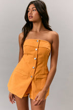 STRAPLESS WITH TWILL ROMPER: Orange