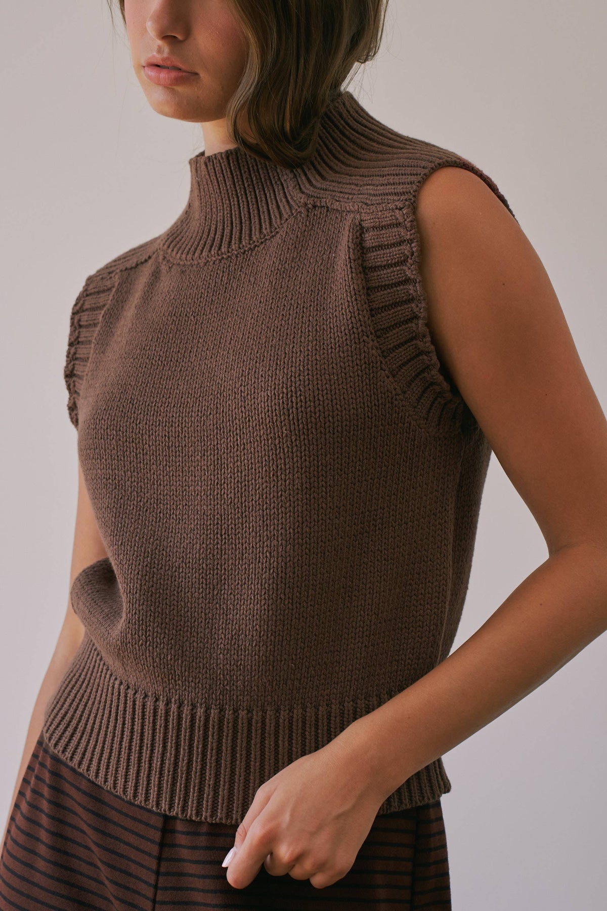 Choco Lexi Ribbed Mock Neck Sweater Vest