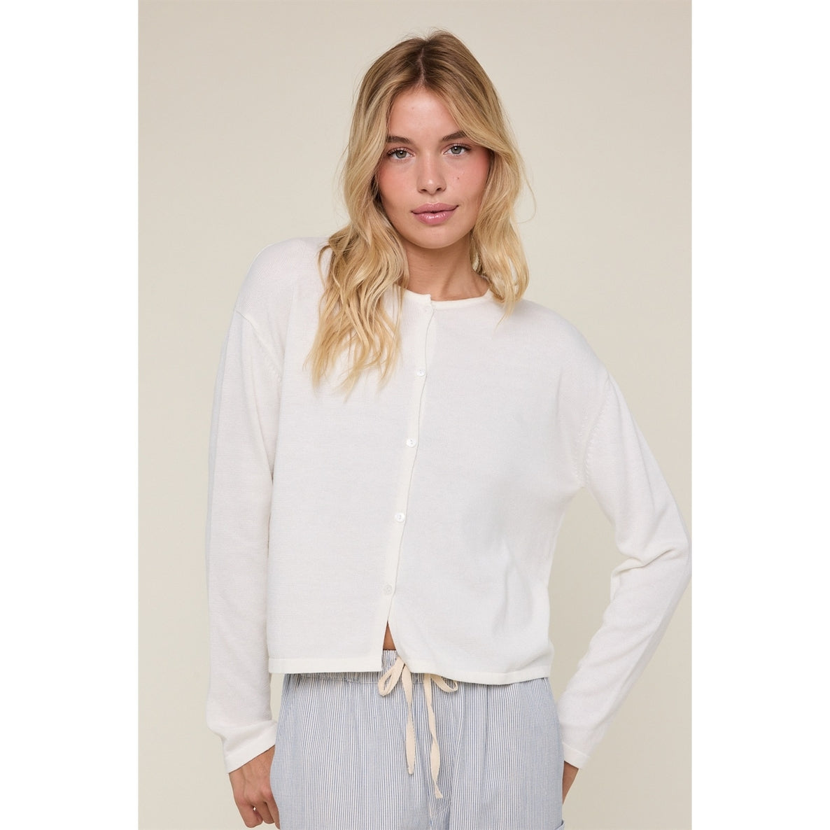 Ivory Button-Up Lightweight Sweater Cardigan