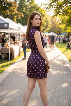 Plum Polka Dot Mock Neck Mini Dress