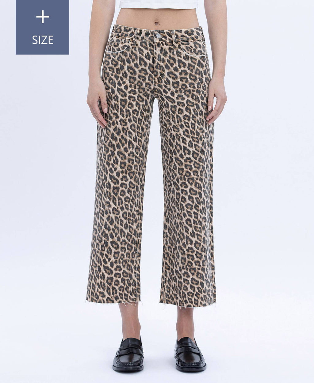 PLUS HIGH RISE ANIMAL PRINT CROP WIDE LEG JEANS