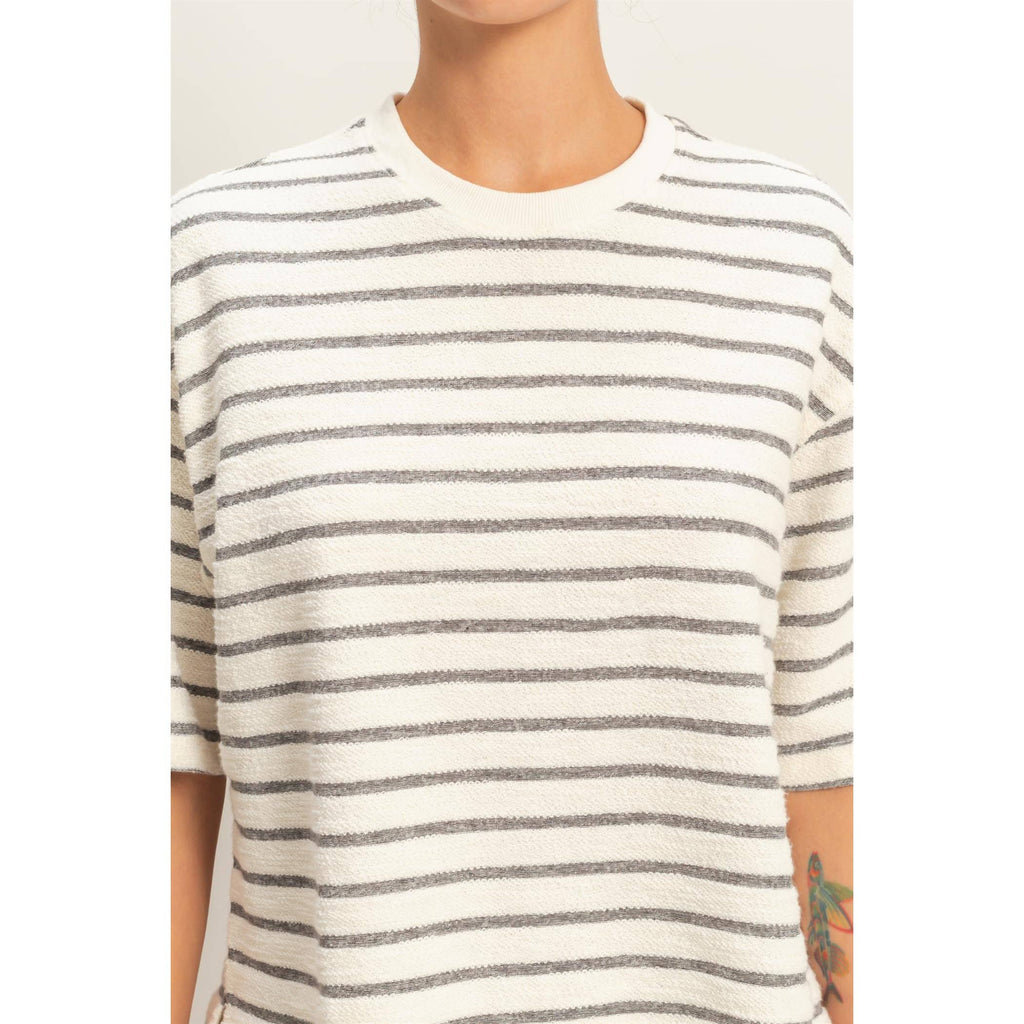 BLACK Striped Short Sleeve Terry SHORT SET
