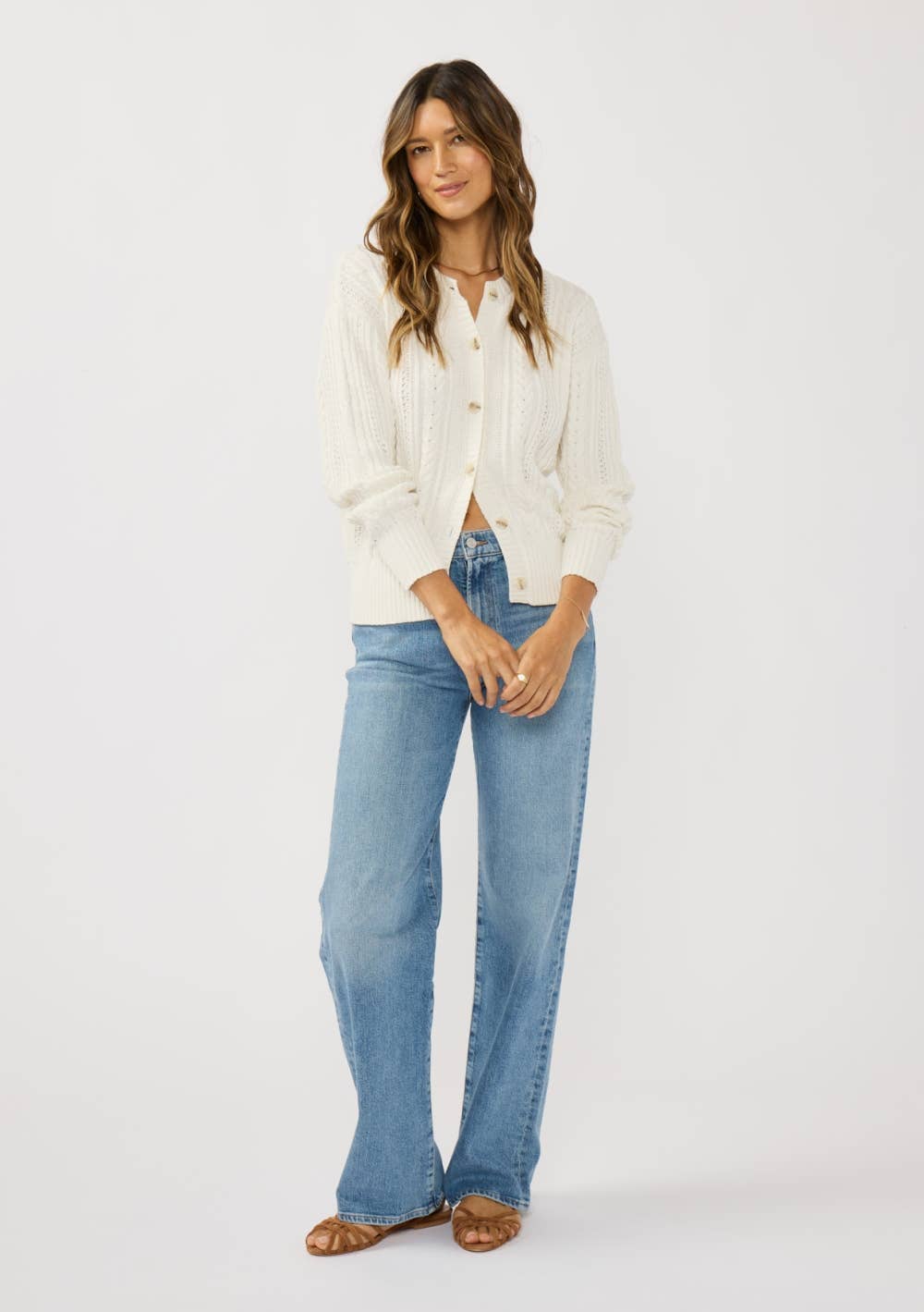 CABLE KNIT CARDIGAN: WHITE