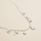 Charm Necklace with Heart, Cross, Compass & Bow Pendants: Gold / One / 4SN11043