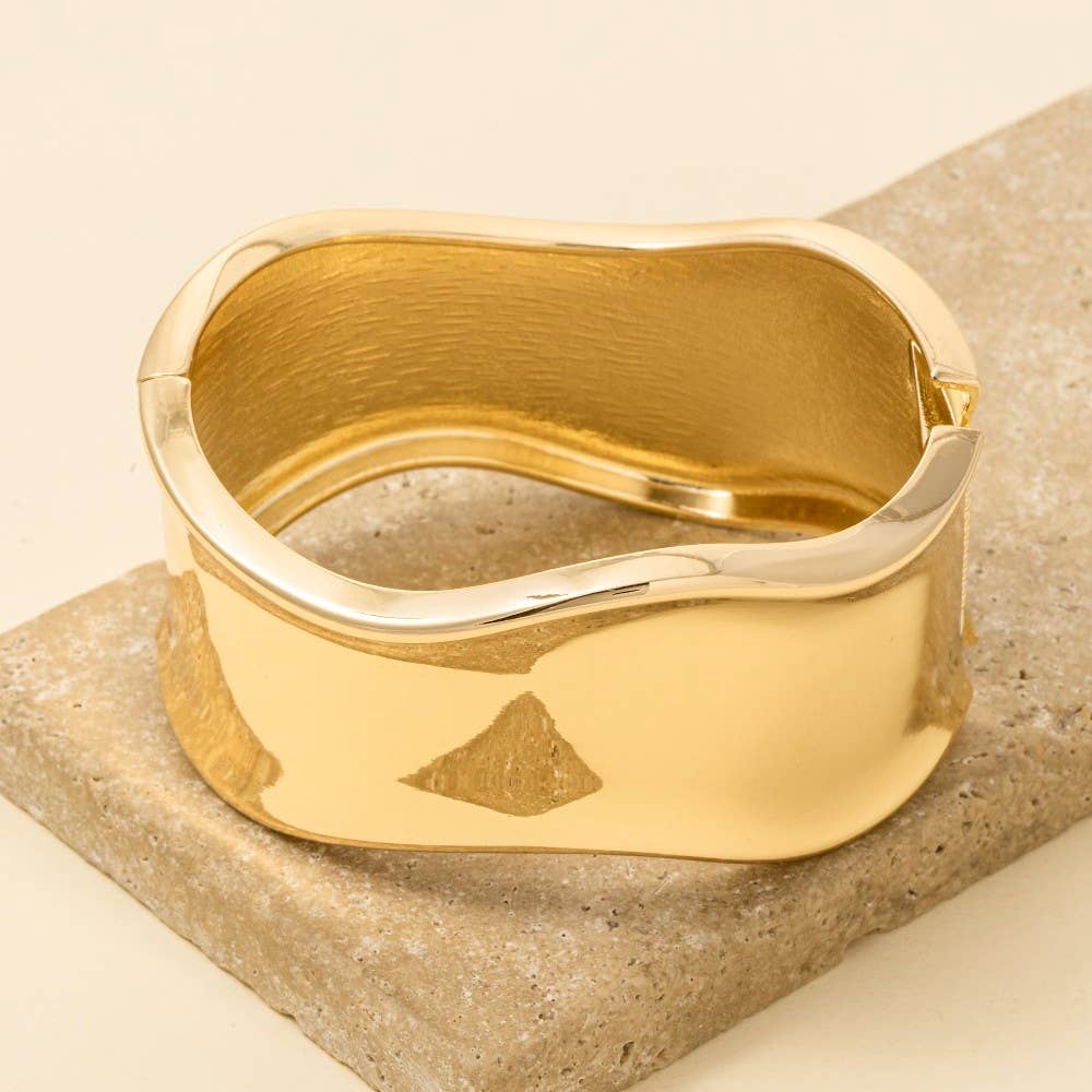 GOLD Thick Wavy Hinge Bangle Bracelet