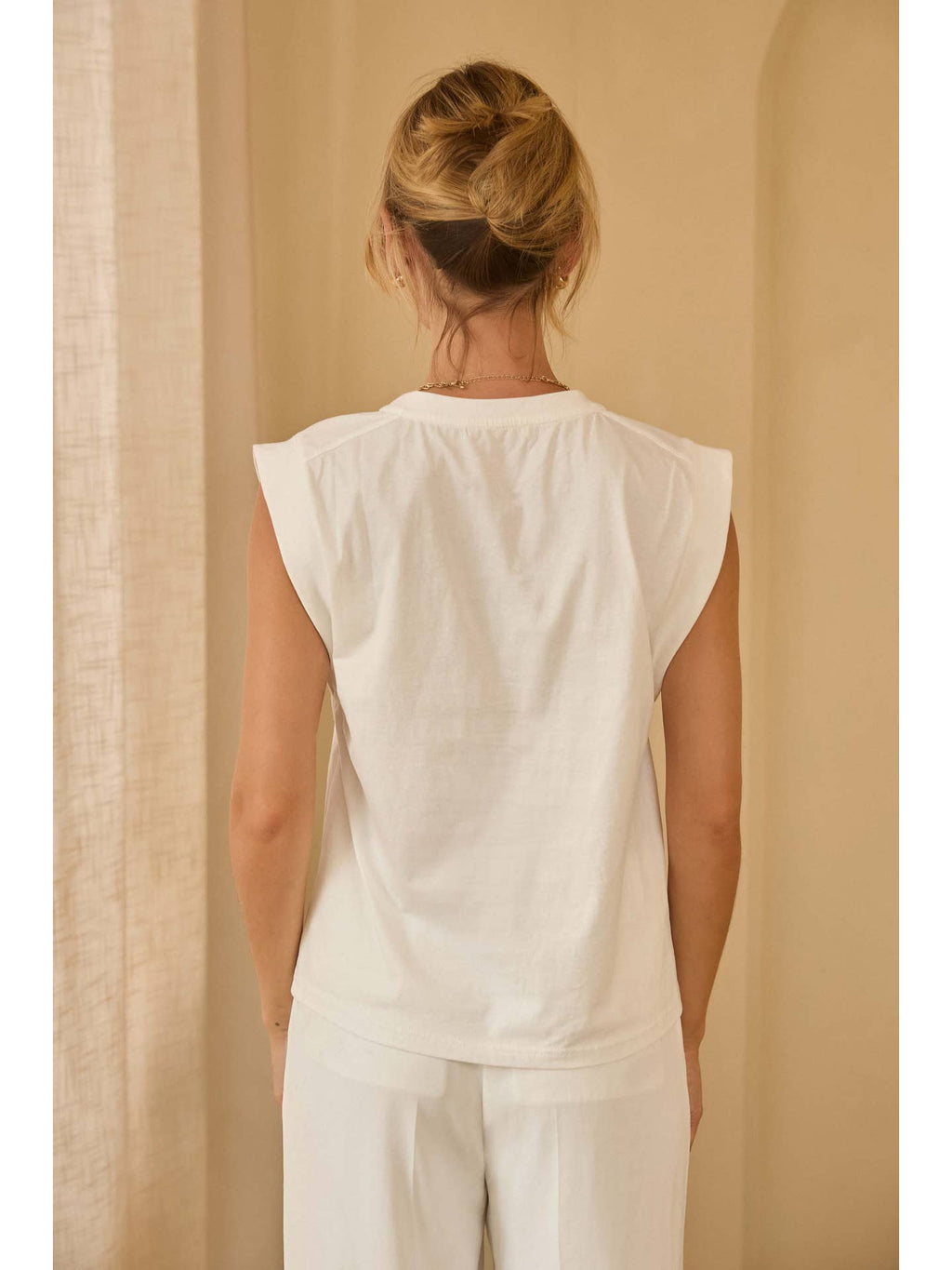 WHITE Printed Graphic Sleeveless Shirt with Embroidery