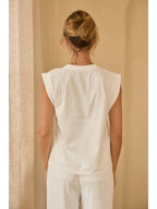 WHITE Printed Graphic Sleeveless Shirt with Embroidery
