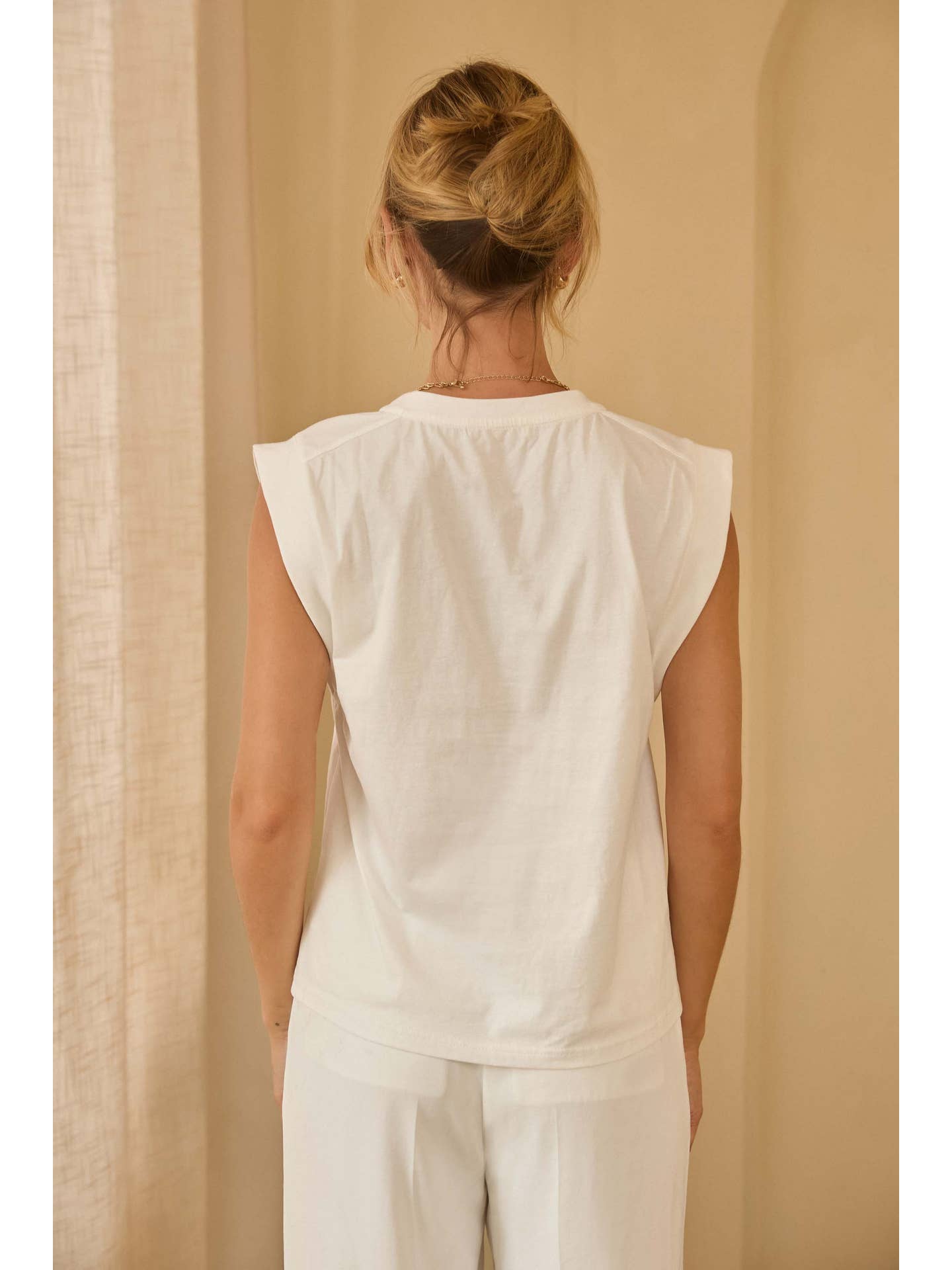 WHITE Printed Graphic Sleeveless Shirt with Embroidery