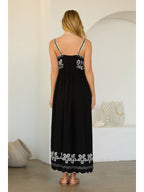 BLACK/IVORY Embroidered Maxi Dress with Contrast Detail