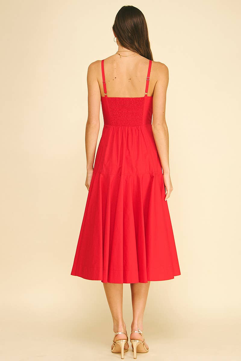 HALTER NECK A-LINE MIDI DRESS Red