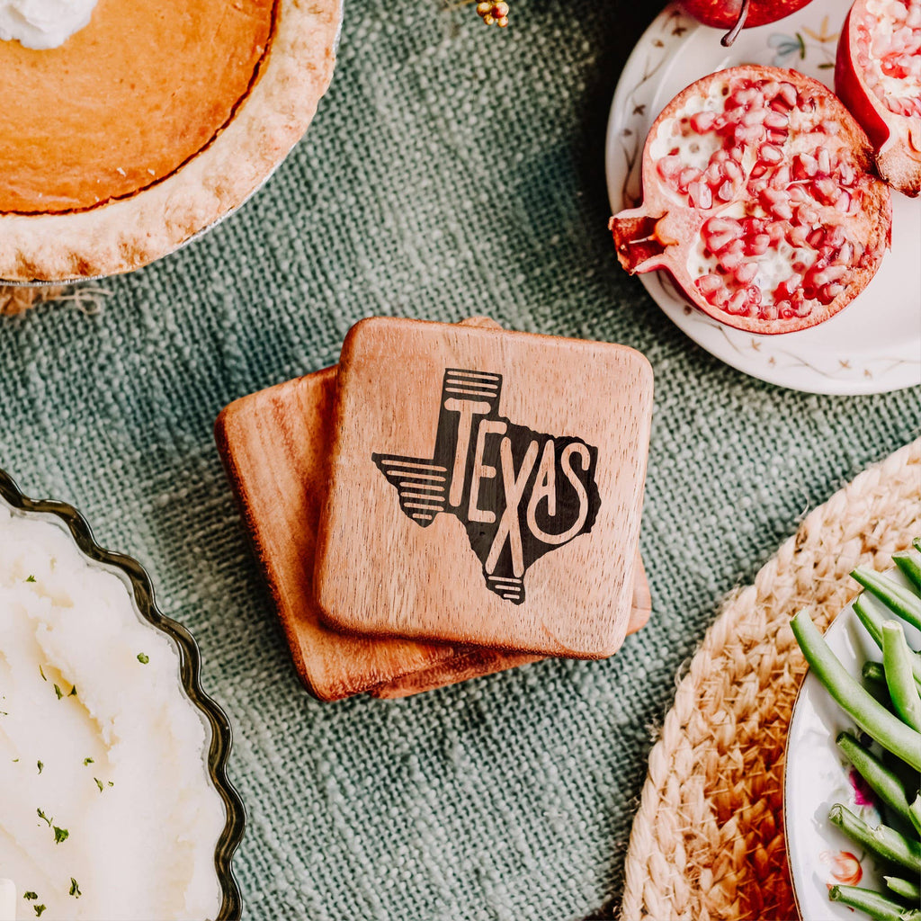 US State Map Coasters - Walnut Wood Coasters - Set of 4: Standard Grain