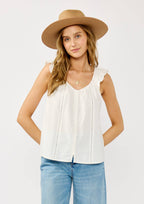 Ladder Lace Ruffle Sleeve Top: White