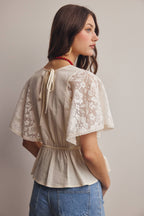 ASH Lace Cape Sleeve Cotton Peplum Top