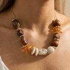 Chunky Wood Bead Statement Necklace: GDBRW