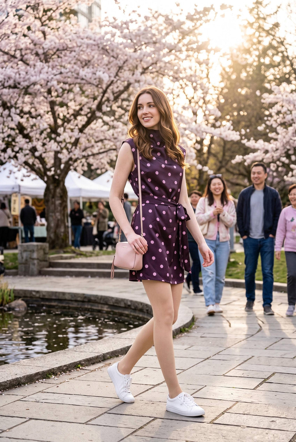 Plum Polka Dot Mock Neck Mini Dress