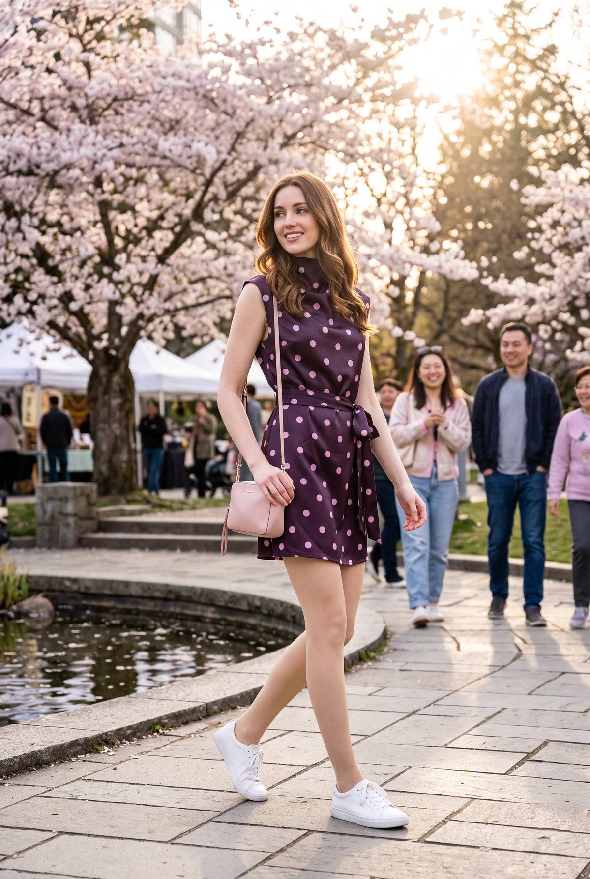 Plum Polka Dot Mock Neck Mini Dress