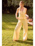 Yellow/White Stripe Double Waist Wide-Leg Pants