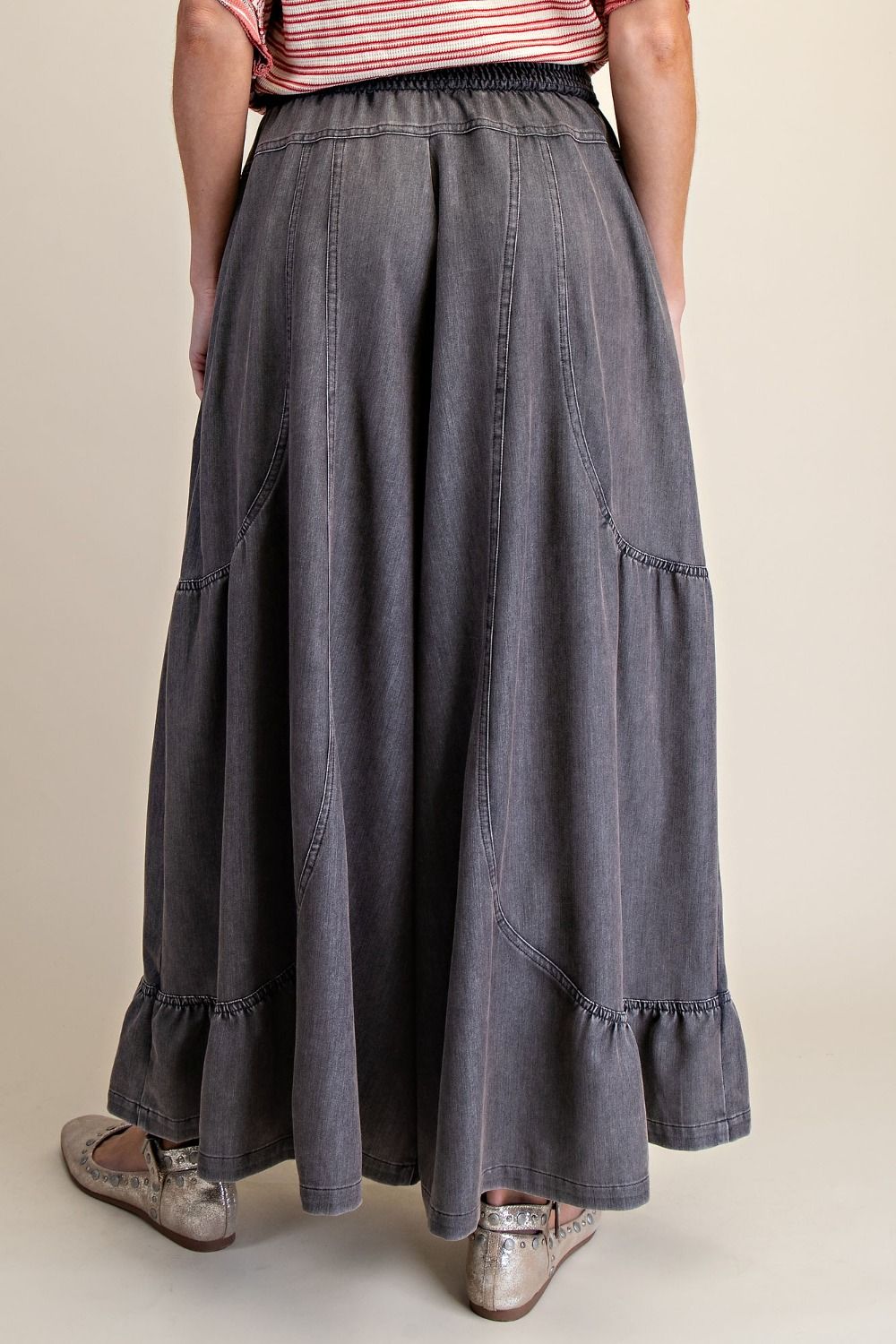 BLACK DENIM MINERAL WASHED WIDE LEG PALAZZO PANTS – EASEL – view 2
