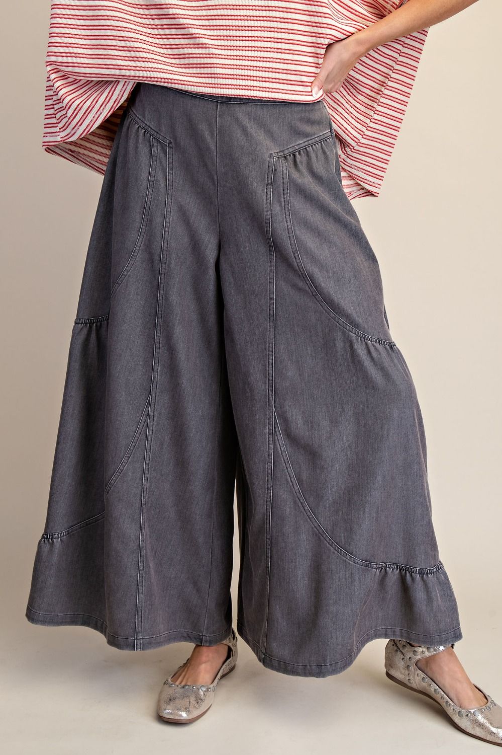 BLACK DENIM MINERAL WASHED WIDE LEG PALAZZO PANTS – EASEL