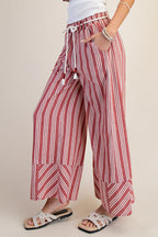 Red Striped Rayon Linen Washed Palazzo Pants