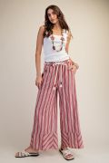 Red Striped Rayon Linen Washed Palazzo Pants