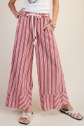 Red Striped Rayon Linen Washed Palazzo Pants