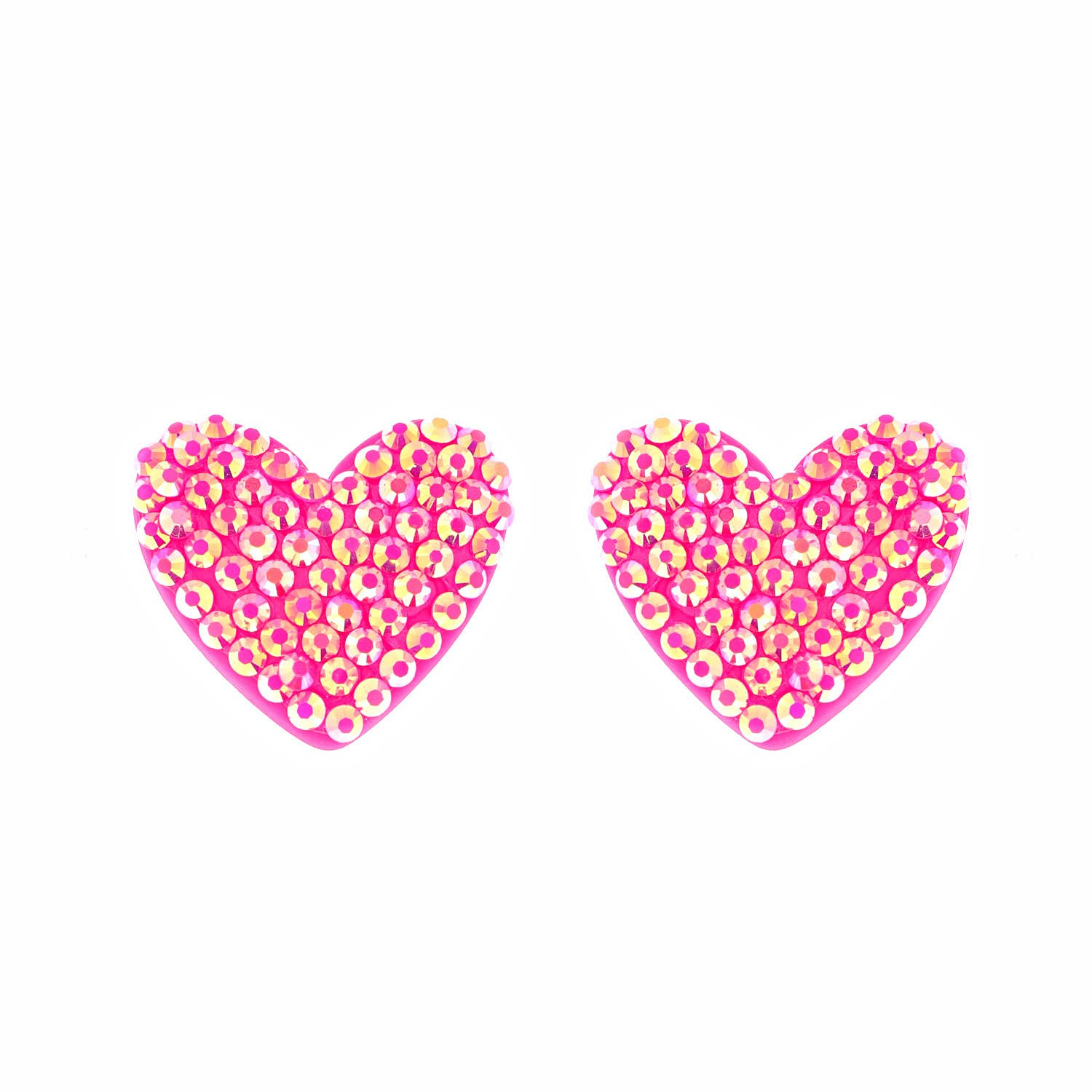 Rhinestone Heart Acrylic Post Earrings : Fuchsia