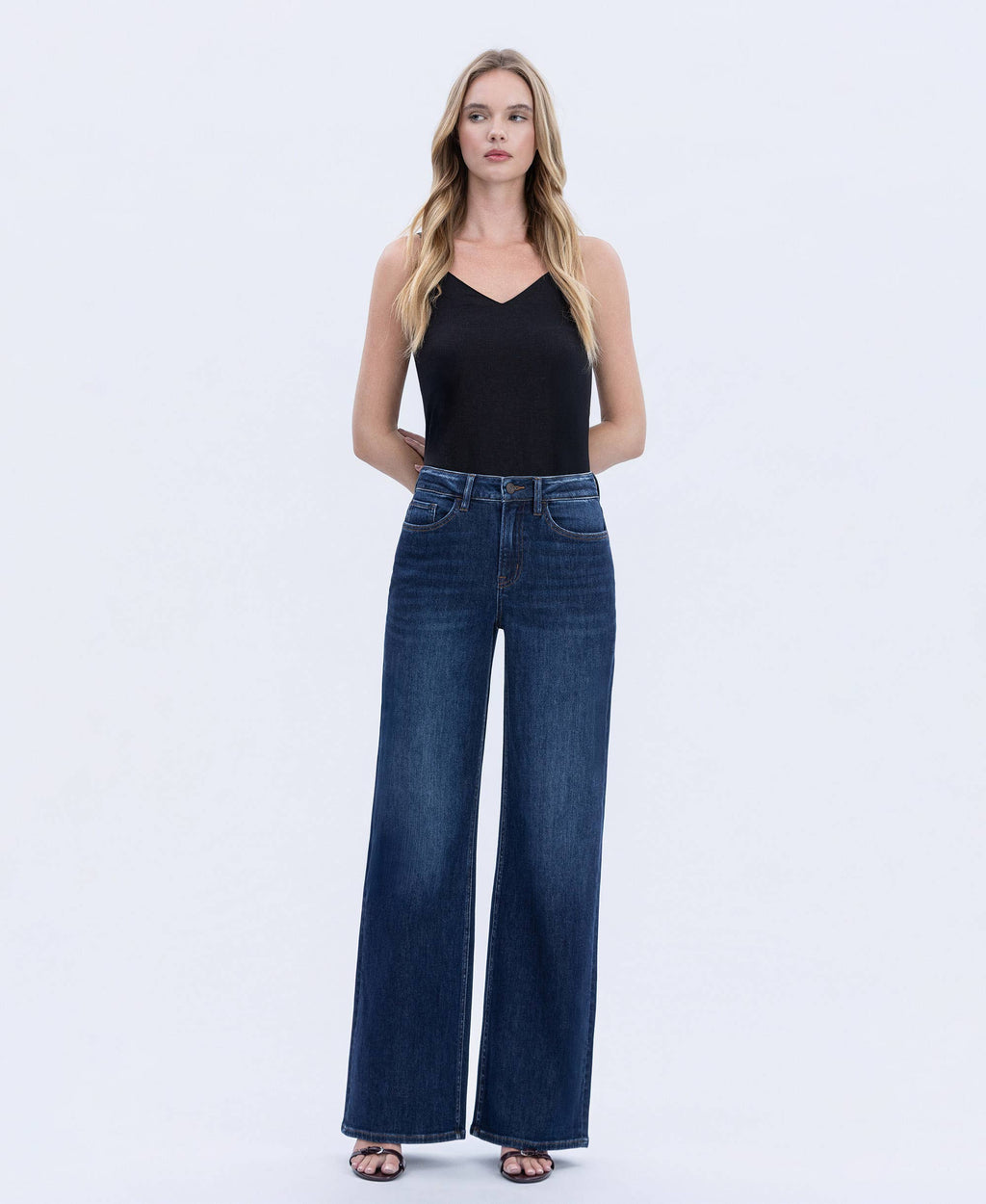UPLIFTED JEWEL OLIVIA SUPER HIGH RISE FULL LENGTH DARK WASH WIDE JEANS