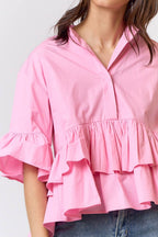 Pale Pink Ruffle Detailed Button Up Shirt