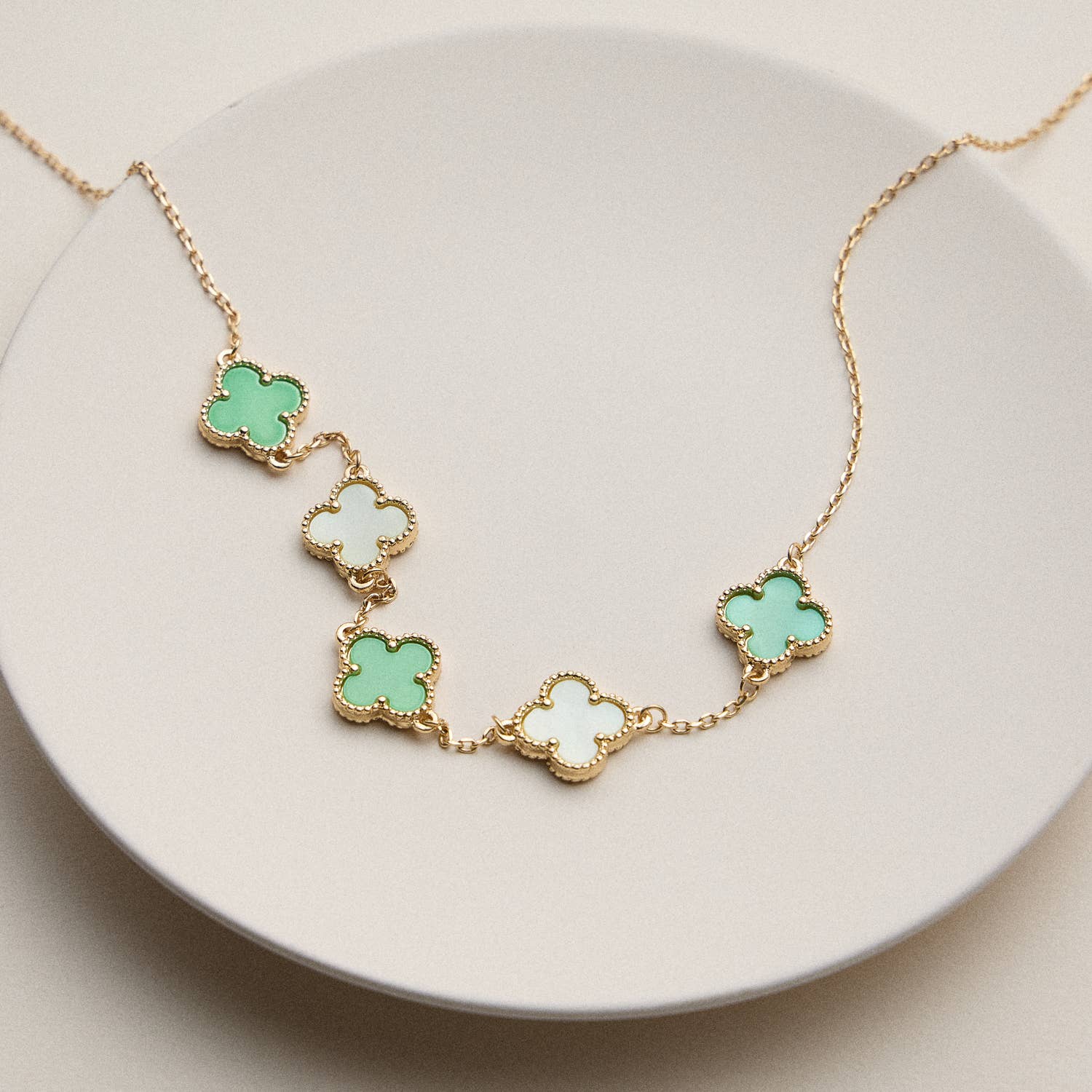 Gold Chain Necklace with Shell Inlay Charms: Gold/White / One / 4SN11001