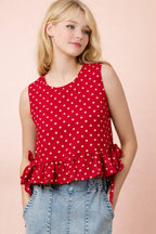 RED DOT-Side Tie Detail Ruffled Top