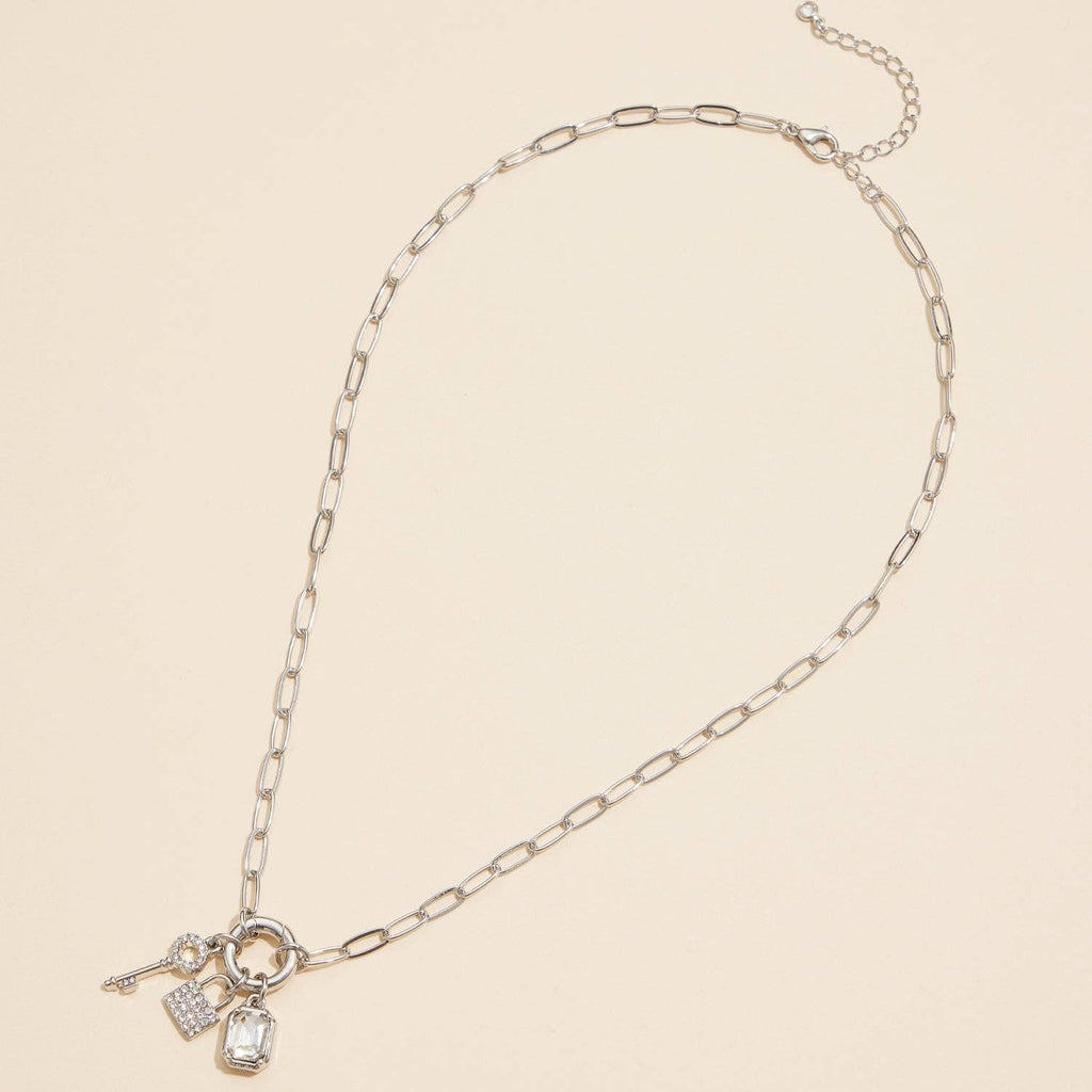 Gold Dipped Charm Necklace with Key and Gemstone Accents: Yellow Gold / One / 4DN18064