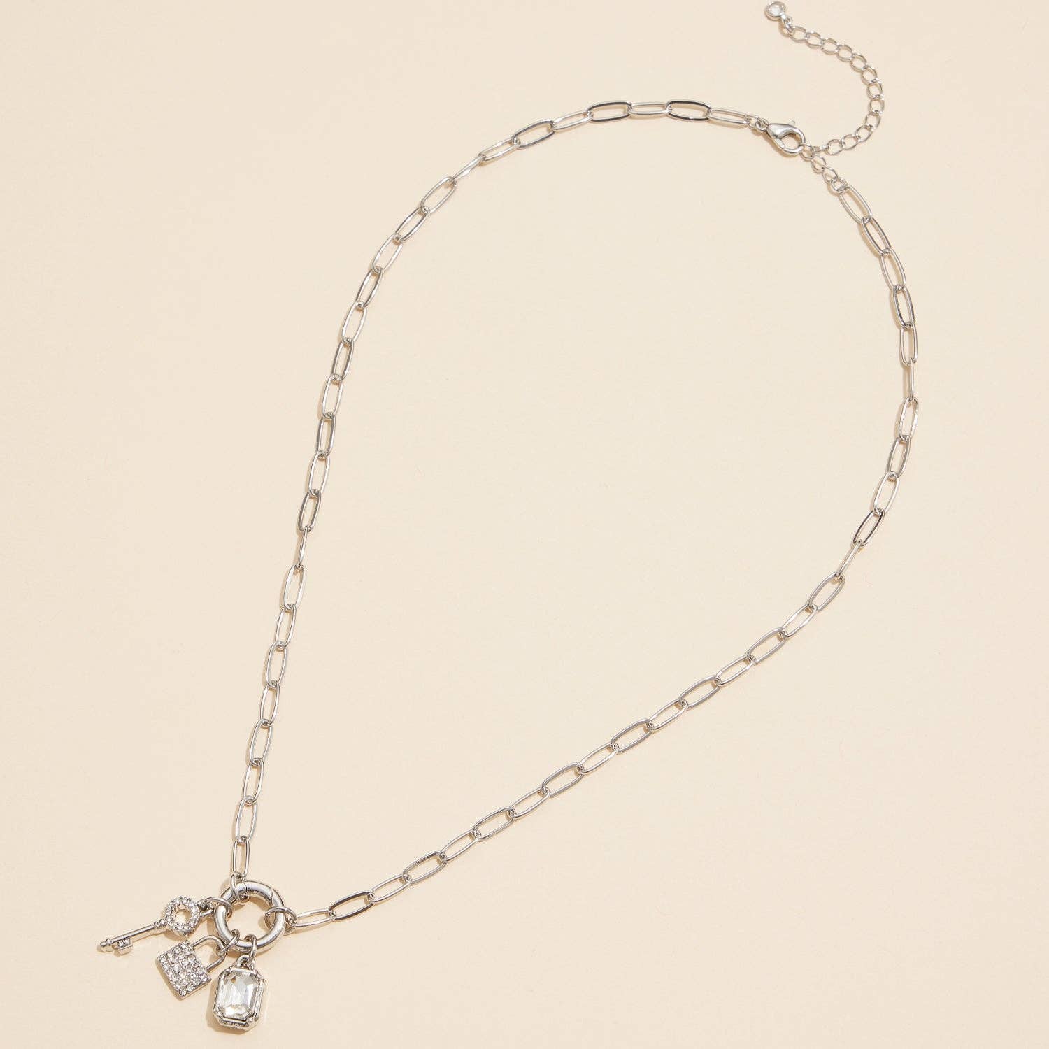 Gold Dipped Charm Necklace with Key and Gemstone Accents: Yellow Gold / One / 4DN18064