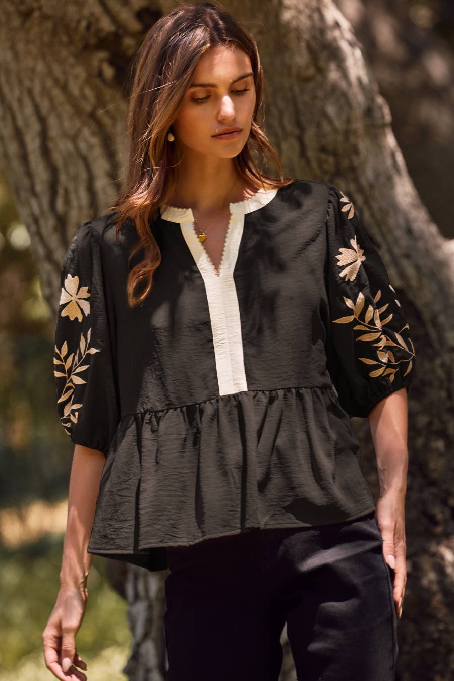 Solid Airflow Peplum Blouse : Mocha