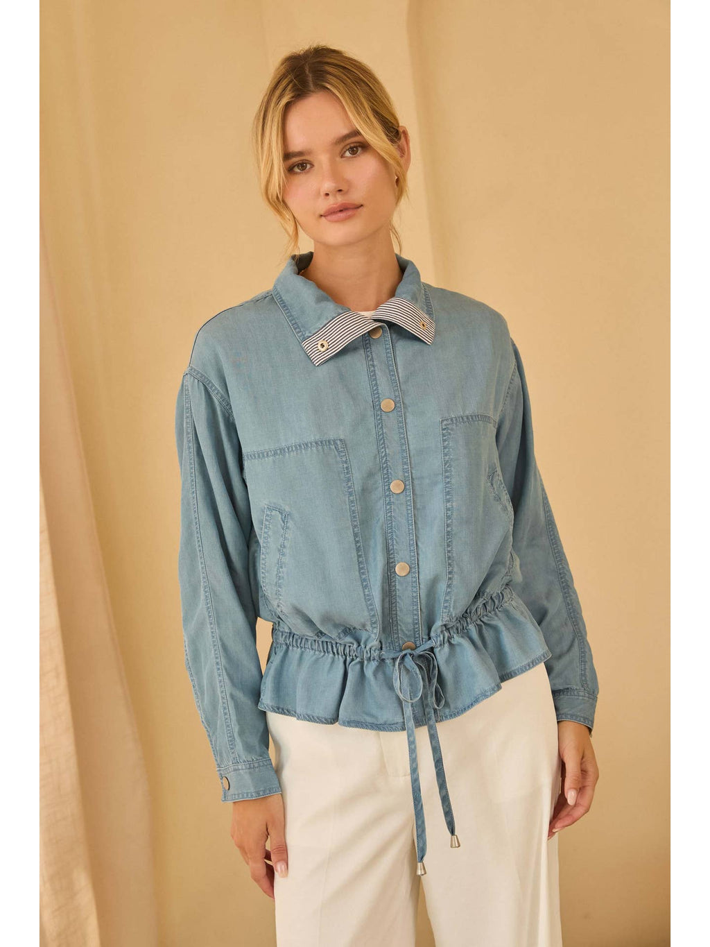 CHAMBRAY BLUE High Neck Washed Tencel Jacket