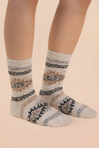 Aztec Graphic Cozy Crew Socks: HEATHER GREY