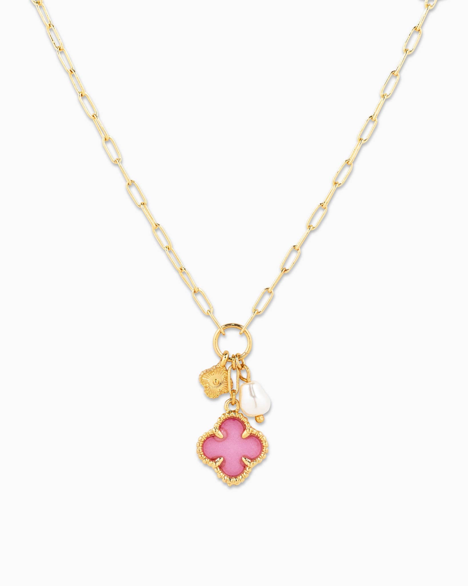 MOP Clover Triple Charm Necklace: White