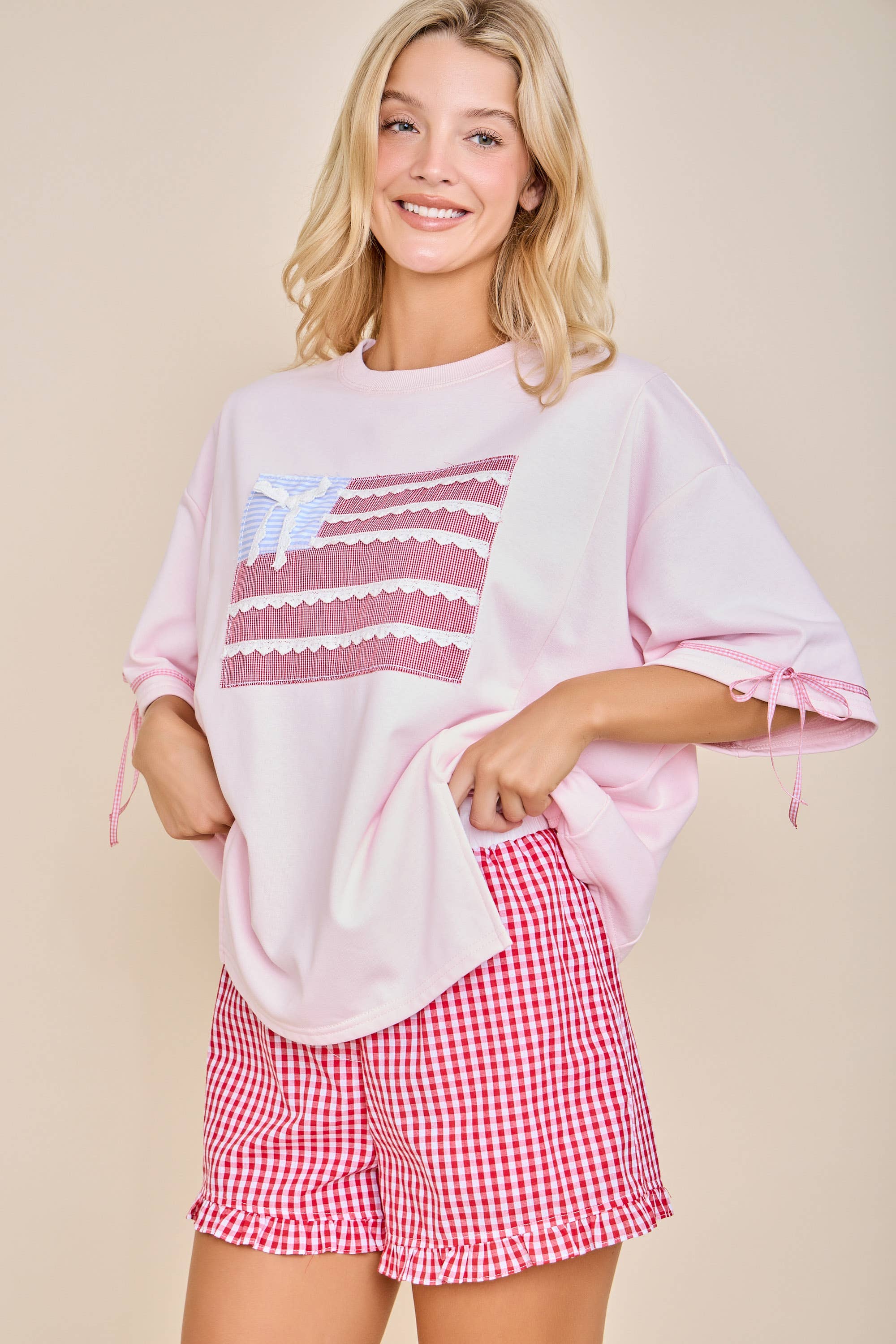 RED Sweet Gingham Button-Front Shorts