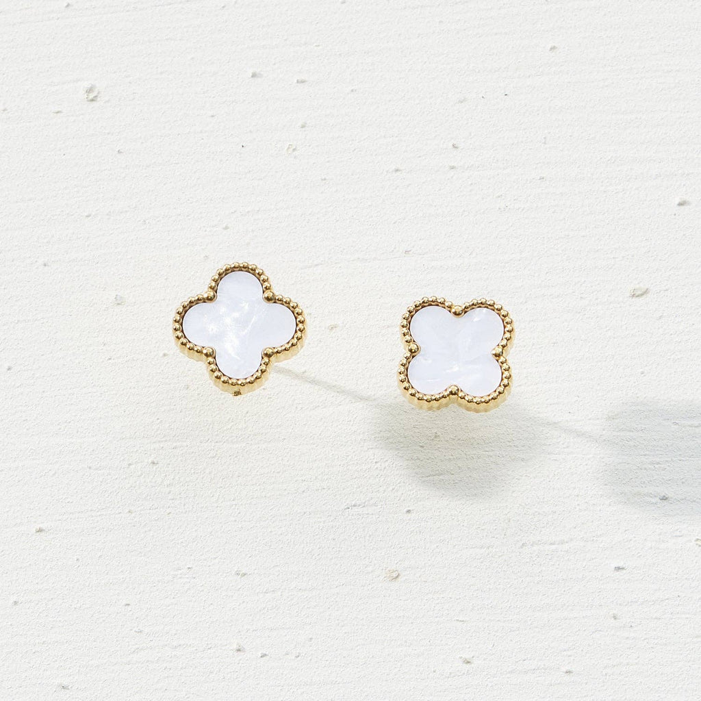 Stainless Steel Clover Stud Earrings: White / One / B4JE003