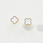 Stainless Steel Clover Stud Earrings: White / One / B4JE003